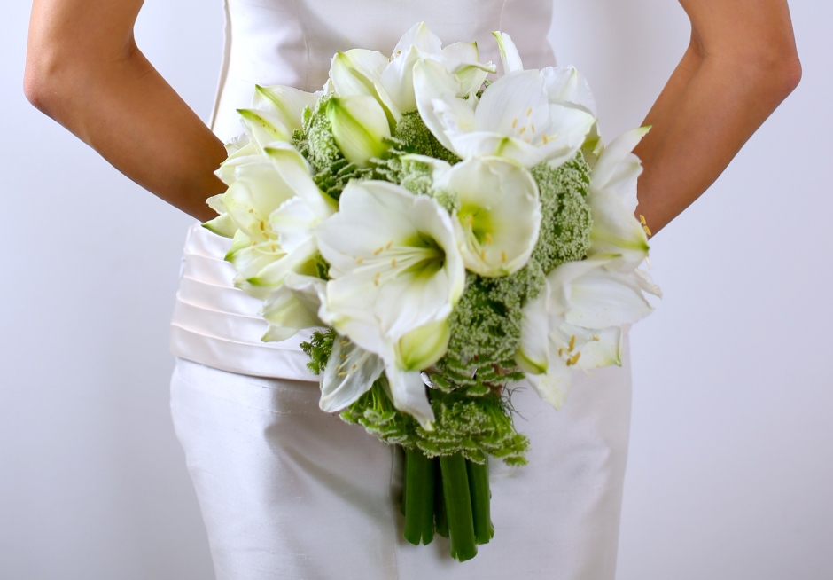 Bridal bouquet composed of amaryllis and trachelium